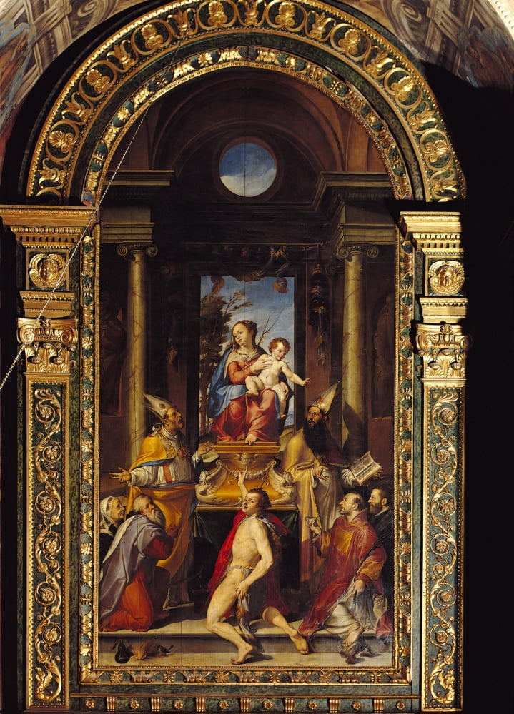 Virgin With Child On A Throne And Saints Canvas Art - (24 x 36)