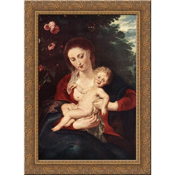 Virgin and Child 19x24 Gold Ornate Wood Framed Canvas Art by Rubens, Peter Paul