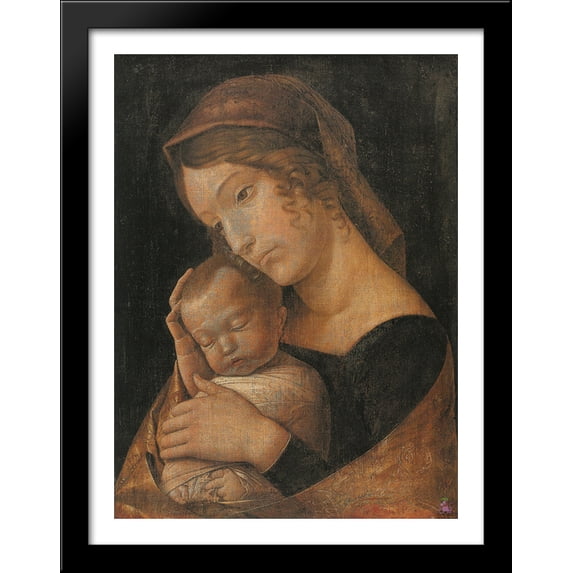 Virgin and Child 28x36 Large Black Wood Framed Print Art by Andrea Mantegna