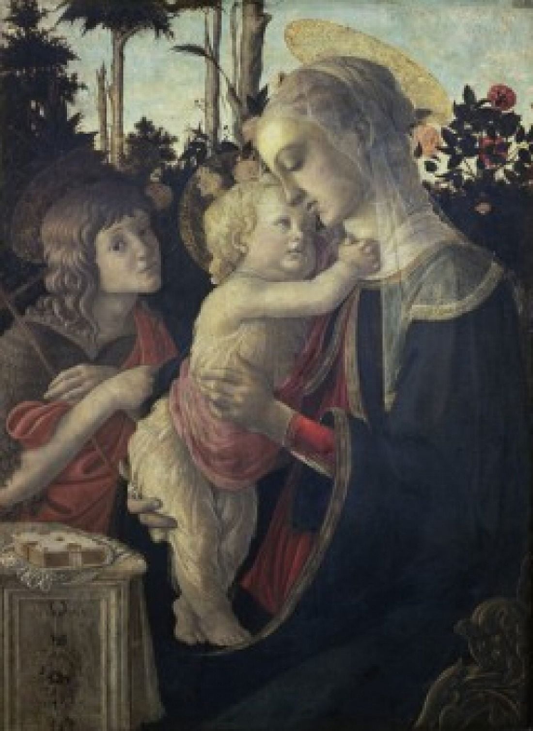 Virgin and Child with John the Baptist Sandro Botticelli (1444-1510Italian) Oil on Wood Musee du Louvre Canvas Art - Sandro Botticelli (18 x 24)