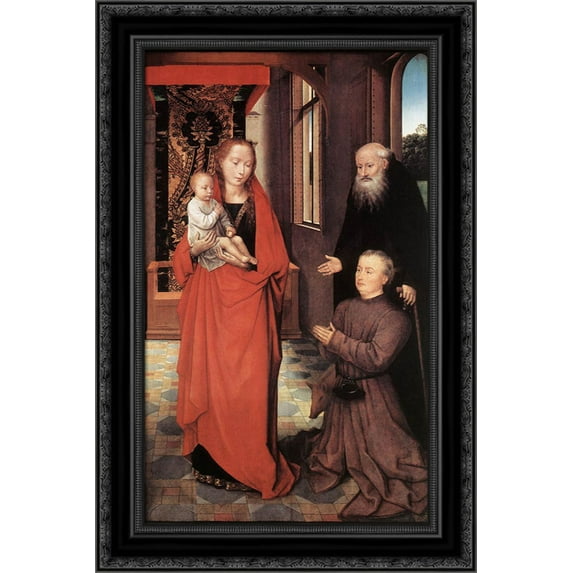 Virgin and Child with St Anthony the Abbot and a Donor 17x24 Black Ornate Wood Framed Canvas Art by Memling, Hans