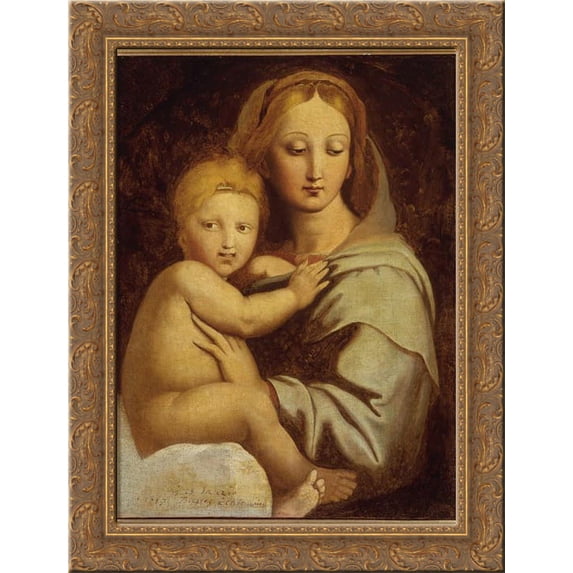 Virgin and Child with candelabra 24x18 Gold Ornate Wood Framed Canvas Art by Jean Auguste Dominique Ingres