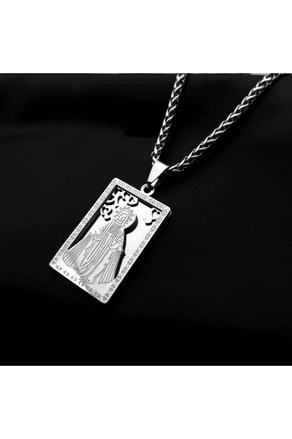 Virgin of Guadalupe Chain Necklace Women/Men 14K White Gold Mary Medal Pendant Necklaces Jewelry