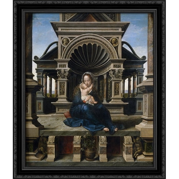 Virgin of Louvain 28x32 Large Black Ornate Wood Framed Canvas Art by Jan Gossaert Mabuse