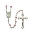 thumbnail image 1 of Virgin of the Globe Silver-Plated Rosary 6mm June Light Purple Fire Polished Beads Crucifix Size 1 5/8 x 1 medal charm, 1 of 1