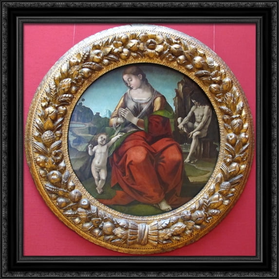 Virgin with Child 28x28 Large Black Ornate Wood Framed Canvas Art by Luca Signorelli