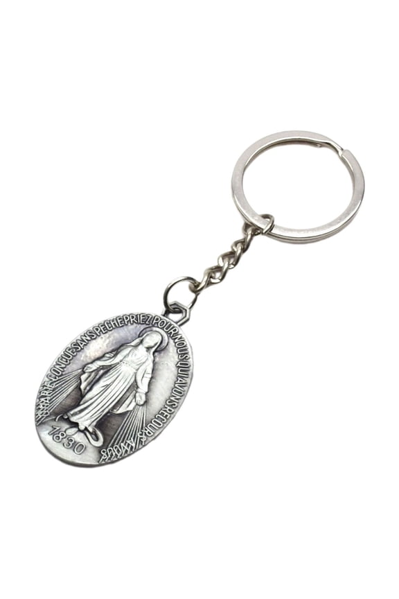 VirginMary Catholic Jewelry Glass Keychains Bless Mother Religious Art Pendant Gift