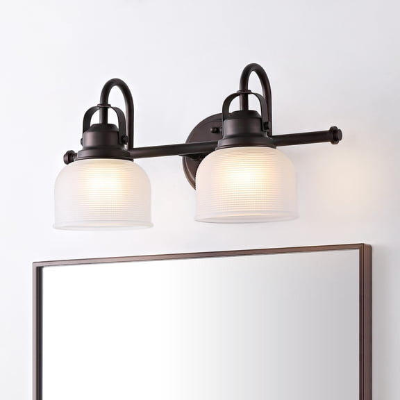JONATHAN Y Virginia 17.25" 2-Light Metal/Glass LED Vanity Light, Oil Rubbed Bronze