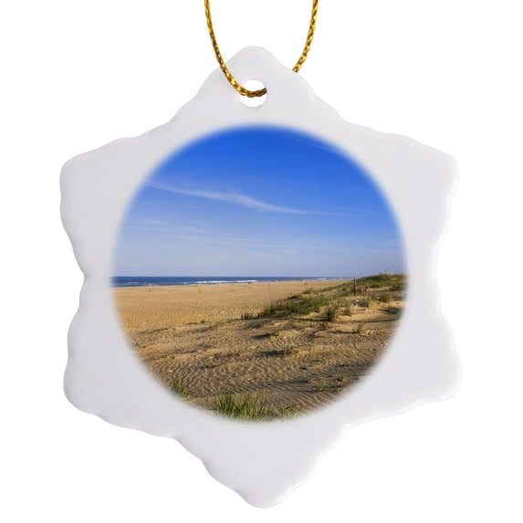 3drose, Virginia Beach, Sand Patterned by Blowing Winds - Us47 Ist0003 - Inti St. Clair, 3 inch Snowflake Porcelain Ornament