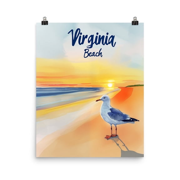 Virginia Beach Sunrise Print, Coastal Seagull Wall Art, Sunrise Ocean Print, Atlantic Shore Travel Decor, Seaside Home Artwork Home Decor #290, Stretched Canvas Size 16x24