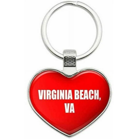 Virginia Beach VA - City State Metal Heart Keychain Key Chain Ring, Multiple Colors Available