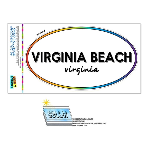 Virginia Beach, VA - Virginia - Rainbow - City State - Oval Laminated Sticker