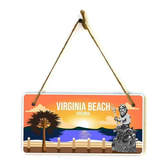Virginia Beach, Virginia 5x10 Hanging Plus Wall or Door Sign | Rustic Twine | Famous US Beaches Souvenir