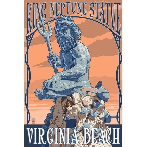 Virginia Beach, Virginia, King Neptune Statue (9x12 Wall Art Print, Home Decor)