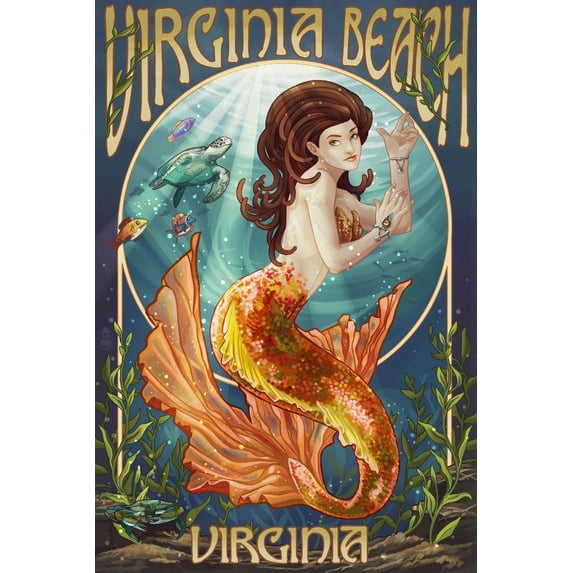 Virginia Beach, Virginia, Mermaid (16x24 Giclee Gallery Art Print, Vivid Textured Wall Decor)