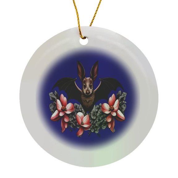 3drose, Virginia Big-eared Bat Surrounded by a Wreath of Dogwood Art, Circle Porcelain Ornament