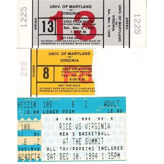 Virginia Cavaliers basketball lot of 3 vintage road game tickets