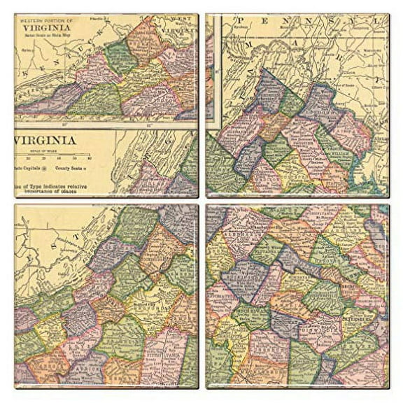 Virginia Coaster of Vintage Map (Set of 4)