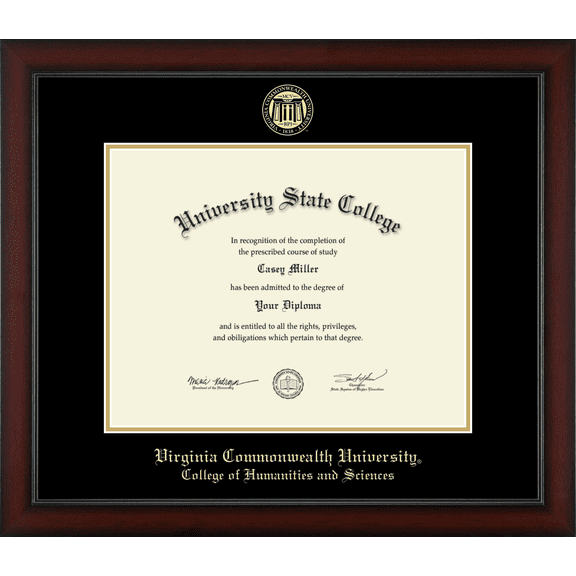 Virginia Commonwealth University College of Humanities and Sciences Diploma Frame, Document Size 14" x 11"