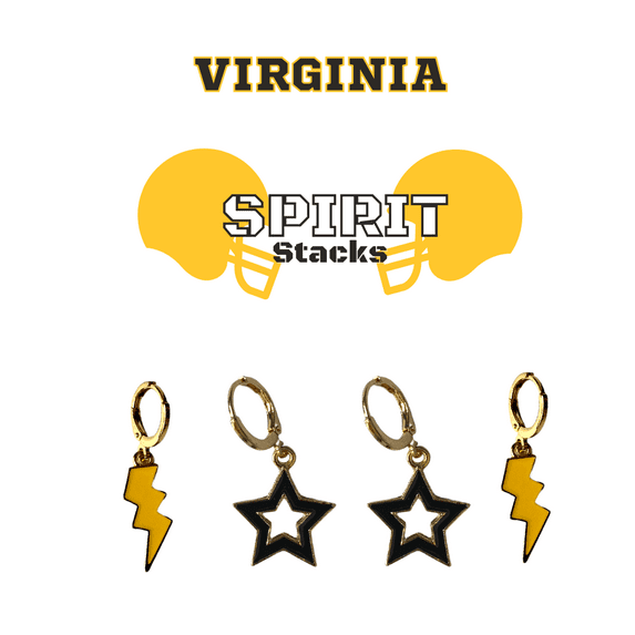 Virginia Commonwealth University Spirit Stack golden yellow mini enamel bolts and black statement open starboys