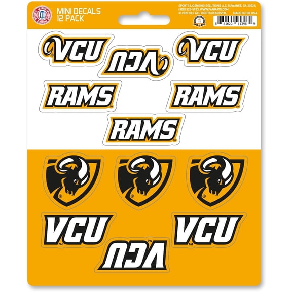 Virginia Commonwealth University VCU Rams 12-Piece Mini Decal Sticker Set, 5x6 Inch Sheet, Gift for football fans for any hard surfaces around home, automotive, personal items