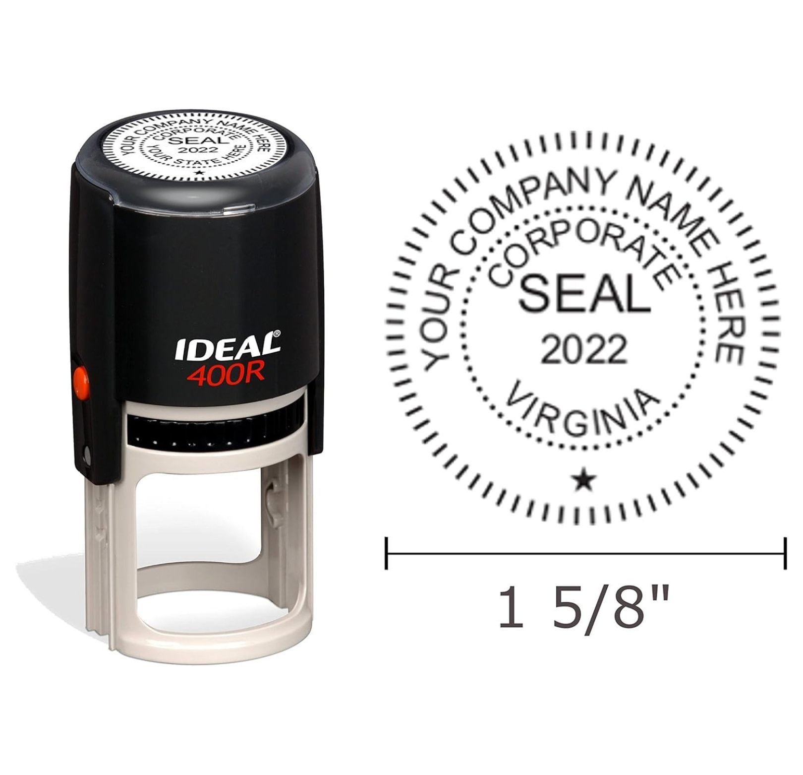 Virginia Corporate Seal Stamp, Ideal 400R, Round 15/8" Impression