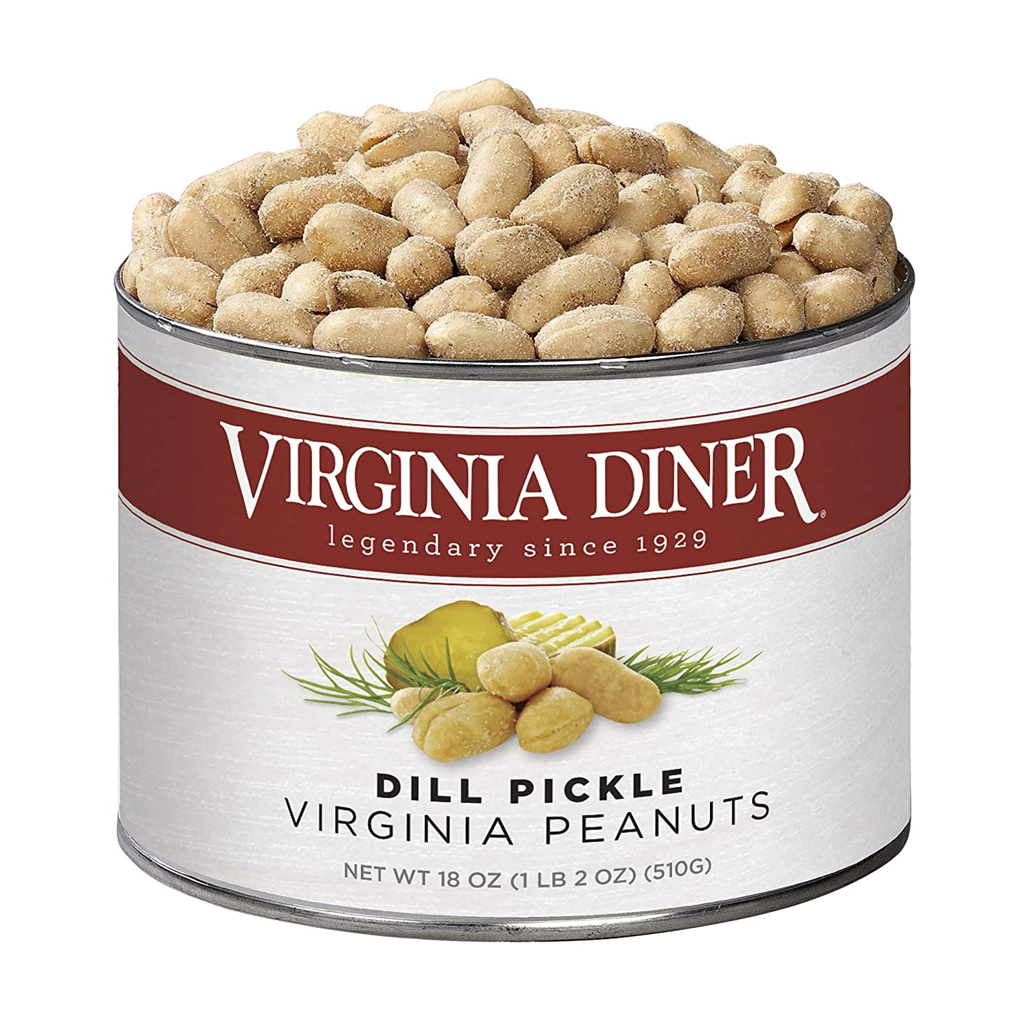 Virginia Diner Gourmet Dill Pickle Seasoned Virginia Peanuts, 18 Ounce Tin