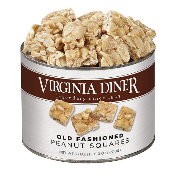 Virginia Diner - Gourmet Natural Old Fashioned Peanut Squares (Virginia Peanuts, Sugar & Real Butter), 18 Ounce Tin