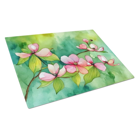 Virginia Dogwood in Watercolor Glass Cutting Board Large 12 in x 15 in