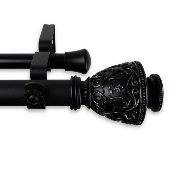 Virginia Double Curtain Rod 1 inch 66-120 inch - Black