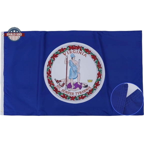 Virginia Flag 3x5 feet-Double Sided and 3 Ply Virginia State Flags Heavy Duty for Outdoor with 2 Brass Grommets 4 Stitching Rows Heavy Duty Nylon , Vivid Color Fade-resistant,Sewn