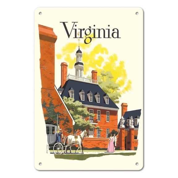 Virginia - Governor's Palace - Vintage Airline Travel Poster by Bern Hill c.1957 - 8 x 12 inch Vintage Metal Tin Sign