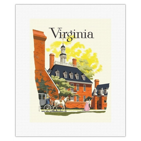 Virginia - Governor's Palace - Vintage Airline Travel Poster by Bern Hill c.1957 - Fine Art Rolled Canvas Print 11in x 14in