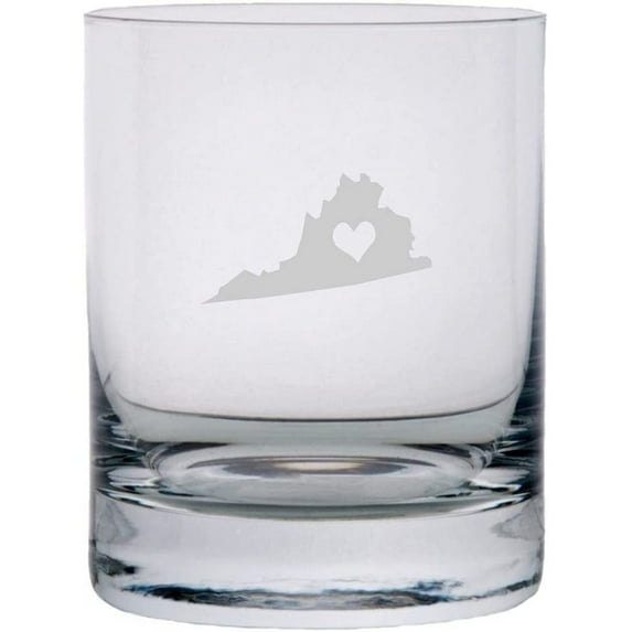 Virginia Heart States Etched 10.25oz Crystal Rocks Whisky Glass