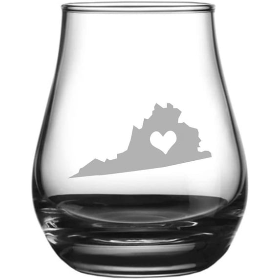 Virginia Heart States Etched 4.1oz Spey Dram Whisky Glass