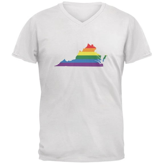 Virginia LGBT Gay Pride Rainbow White Adult V-Neck T-Shirt - X-Large