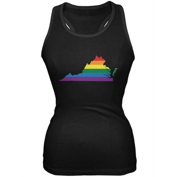 Virginia LGBT Lesbian Pride Rainbow Black Juniors Soft Tank Top - X-Large