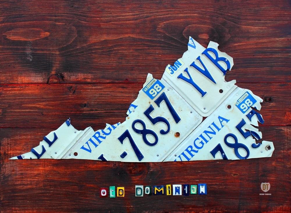 Virginia License Plate Map Canvas Art - Design Turnpike (32 x 24)