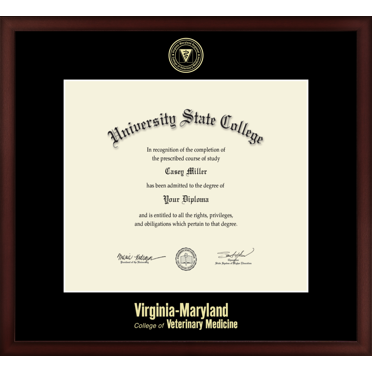 Virginia-Maryland College of Veterinary Medicine Diploma Frame, Document Size 15.5" x 13.5"