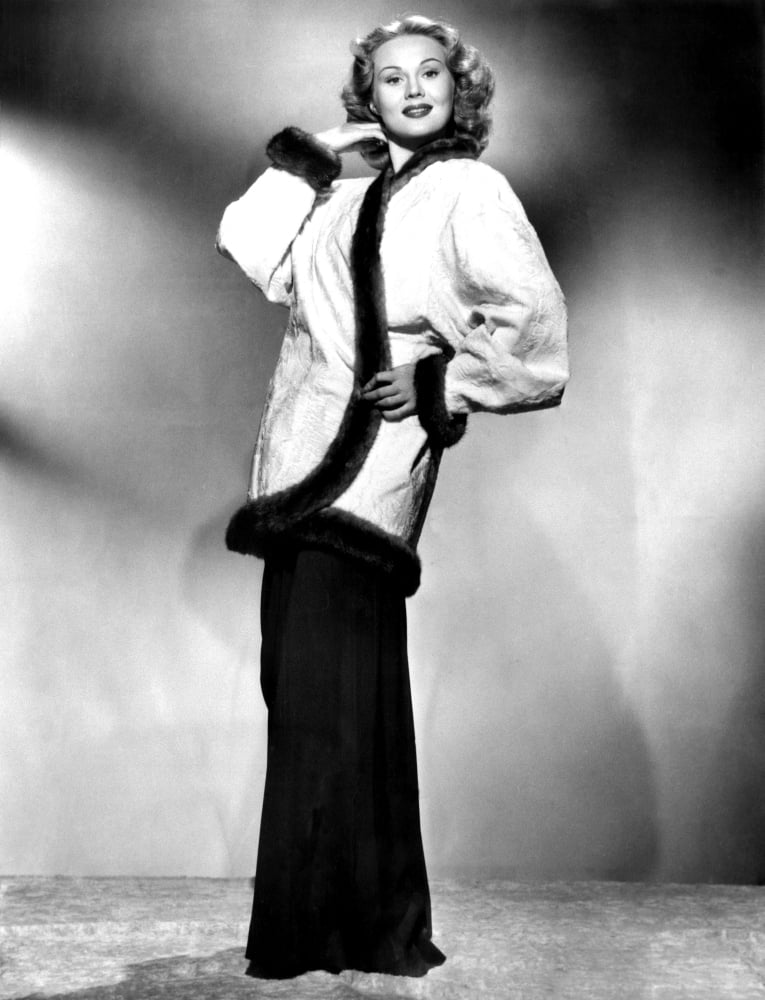 Virginia Mayo Modeling Cocktail Jacket With Mink Trim Canvas Art - (16 x 20)