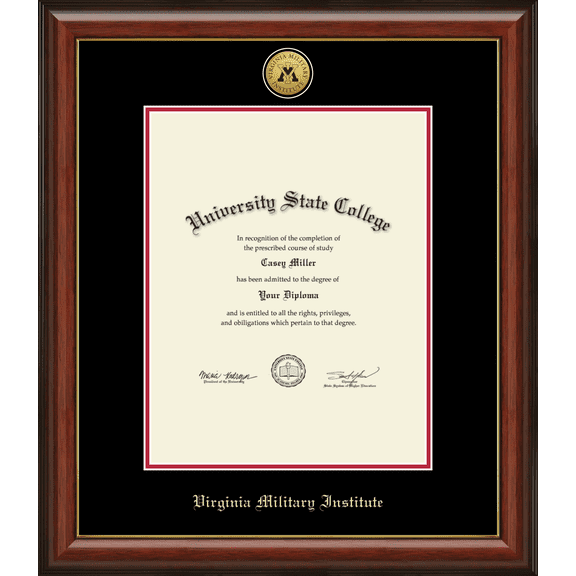 Virginia Military Institute Diploma Frame, Document Size 15.75" x 20"