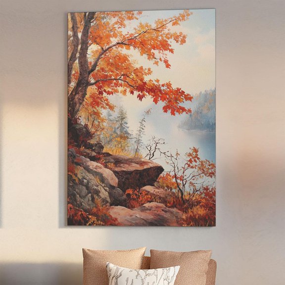 Virginia Mountains Autumn Lake Landscape Wall Art Poster, Unframed Size 8x12