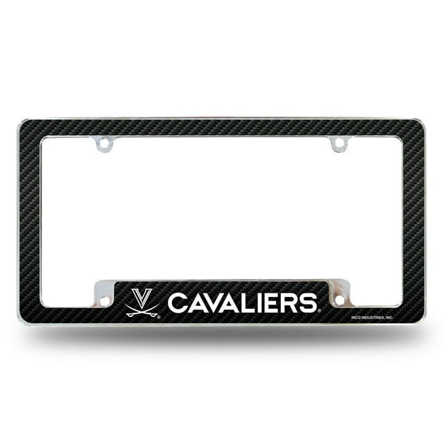 Virginia NCAA Cavaliers Chrome Metal License Plate Frame with Carbon Fiber Design