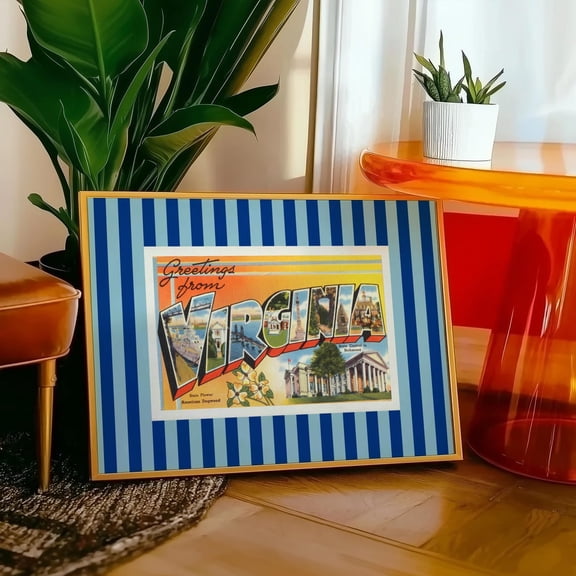 Virginia Print Vintage Va Wall Art Blue Virginia Print Horizontal Richmond Va Decor Retro Virginia Dorm Artwork Home Decor #527, Unframed Poster Size 8x12