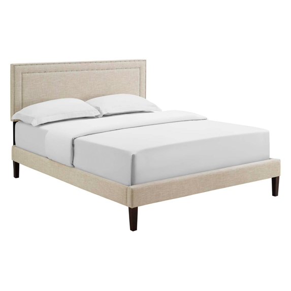 Virginia Queen Fabric Platform Bed with Squared Tapered Legs Beige