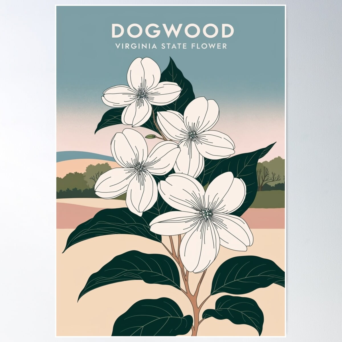 Virginia'S State Flower, The Dogwood Poster Wall Art, Modern Wall Decor ...