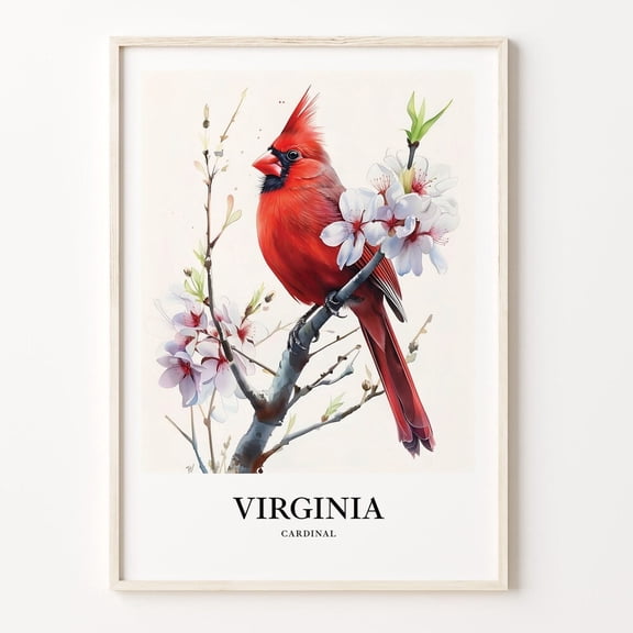 Virginia State Bird Poster Print Virginia State Flower Wall Art Home Decor Virginia State Wall Poster