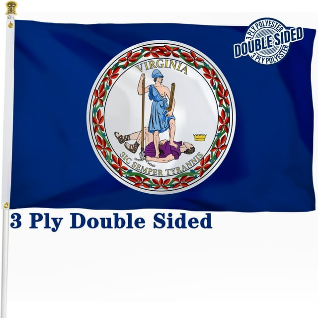 Virginia State Double Sided Flag 3x5 ft, Heavy Duty 3 Ply Durable Polyester, VA Flag with Vibrant Print/4 Rows Hemming/Brass Grommets