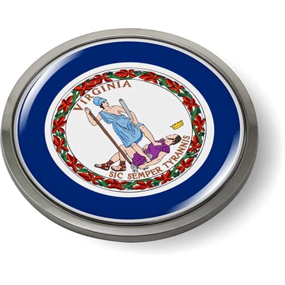 Virginia State Flag 3D Domed CAR Emblem Badge Sticker Chrome Plastic Round Bezel