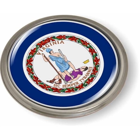 Virginia State Flag 3D Domed CAR Emblem Badge Sticker Semi-Flexible Aluminum Round Bezel